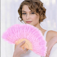 Plastic & Feather Folding Fan&nbsp;AJEW-WH20130-171B