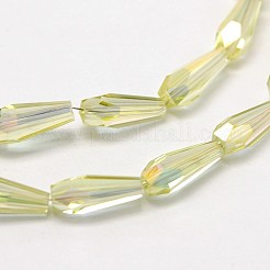 多面カットレインボーメッキティアドロップ電気メッキガラスビーズ連売り  緑黄  10x4mm  穴：1mm  約60個/連  23.6インチ&nbsp;EGLA-F104-09A