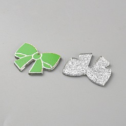 印刷されたアクリルパーツ  蝶結び  グリッターパウダー付き  グリーン  31x39.5x2mm  穴：1.5mm&nbsp;FIND-WH0433-63
