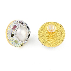 Rack Plating Flat Round Brass With Natural Tourmaline & Rhinestone&nbsp;EJEW-U010-02C-G