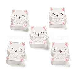 スプレー塗装された天然メープルウッドビーズ  猫の形  ホワイト  20x16.5x4.5mm  穴：2mm&nbsp;X-WOOD-M007-24