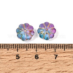 焼き付け塗料と金色の金属で覆われたガラスビーズ  花  ミディアム蘭  9.5x5mm  穴：1.2mm&nbsp;GL-CBA1477-01A