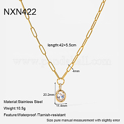 304 Stainless Steel Pave Clear Cubic Zirconia Oval Pendant Paperclip Chain Necklaces for Women&nbsp;WG80EE0-01
