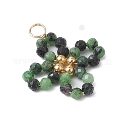 5Pcs 5 Styles Natural Green Aventurine & Moss Agate & TaiWan Jade & Ruby in Zoisite & Synthetic Green Goldstone Faceted Round Beaded Pendants&nbsp;PALLOY-JF03130