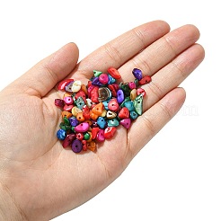 1 連売り天然チップ染色シェルビーズ連売り  シェルの破片  カラフル  5~14x5~10mm  穴：1mm  約33.85インチ&nbsp;G-FS0005-77