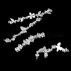 4Pcs 4 Styles Brass Pave Clear Cubic Zirconia Flower Butterfly Connector Charms&nbsp;KK-TA0008-72S