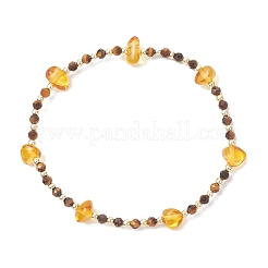 Natural Amber & Tiger Eye Beaded Stretch Bracelets for Women&nbsp;BJEW-JB13352