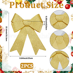 クリスマス PVC グリッター 蝶結び  パーティーの屋内と屋外の装飾  ゴールド  315x250x9mm  2個/セット&nbsp;AJEW-SP0003-72B-02