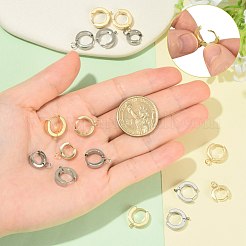 201ステンレススチールハギーフープピアス金具16個  垂直ループ付き  316サージカルステンレススチールイヤリングピン付き  リング  ミックスカラー  11~15x11~13x3mm  穴：1.4~2.7mm  ピン：1mm&nbsp;STAS-FS0002-26B