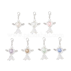 7Pcs 7 Colors Acrylic Imitation Pearl Flower Heart Angel with Alloy Wings Pendant Decorations&nbsp;HJEW-JM03985