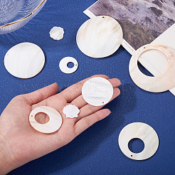 9個 9スタイル 天然淡水貝殻 ビッグペンダント  混合図形  貝殻色  19.5~70x1.5~5mm  穴：1.2~3mm  1個/スタイル&nbsp;SHEL-TA0001-28
