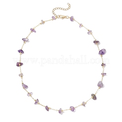 3Pcs 3 Styles Natural Sunstone & Green Aventurine & Amethyst Chip & Brass Handmade Link Chain Necklaces for Women&nbsp;NJEW-JN05573