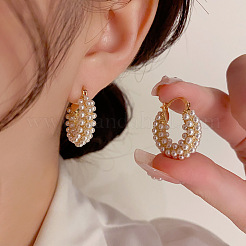 フラットラウンド合金プラスチック模造真珠フープピアス  ゴールドカラー  25x24mm&nbsp;FS-WG2046F-01