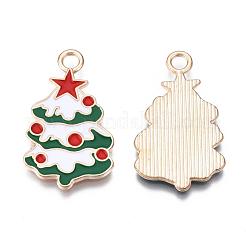 合金エナメルチャーム  カドミウムフリー＆鉛フリー  クリスマスツリー  ライトゴールド  乳白色  30x17.5x1.5mm  穴：2mm&nbsp;ENAM-S115-004