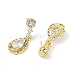Teardrop Brass Pave Clear Cubic Zirconia Dangle Earrings with Glass for Women&nbsp;EJEW-L285-007G