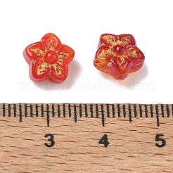 焼き絵の具、混合スタイル、ガラスビーズ  ゴールドライン入り  花  ミックスカラー  10x10x6mm  穴：1mm&nbsp;GL-CBA8D6A-12