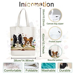 キャンバスレディーストートバッグ  ハンドル付き  ショッピング用ショルダーバッグ  長方形  犬  38x40cm&nbsp;ABAG-WH0057-007