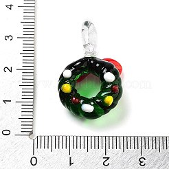 クリスマス用のカラフルな透明な手作りランプワークペンダント  クリスマスリースのチャーム  29x18x10mm  穴：5mm&nbsp;LAMP-A004-01A