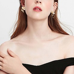 クリア キュービック ジルコニア ハートと月と星のアシンメトリー ピアス  女性のための真鍮の長いタッセル ダングル イヤリング  ゴールドカラー  94.5x25mm  30x22mm  ピン：0.7mm&nbsp;JE968A