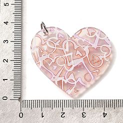 印刷されたアクリルパーツ  ショッキングピンク  プラチナトーンループ付き  ハート  36.5x36x1.5mm  穴：5mm&nbsp;FIND-B045-22B