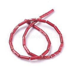 ナチュラルインペリアルジャスパービーズ連売り  染め  コラム  ブラウン  13~14x4~4.5mm  穴：1mm  約29個/連  15.35インチ〜15.7インチ（39~39.9cm）&nbsp;G-E508-04A