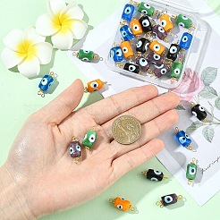 30個 5色 ハンドメイド イーブルアイ ランプワーク コネクタ チャーム  鉄パーツ  コラム  ゴールドカラー  ミックスカラー  24.3mm  穴：2.3mm  6個/カラー&nbsp;PALLOY-YW00158