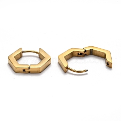 304ステンレススチール六角形フープピアス  ゴールドカラー  16x18.5x3mm  ピン：1mm&nbsp;STAS-J033-03C-G