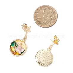 合金エナメルダングルスタッドピアス3組  花柄とフラットラウンド  ゴールドカラー  ミックスカラー  38.5x19.5mm&nbsp;EJEW-JE06678