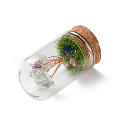Natural Fluorite Chips Money Tree in Dome Glass Bell Jars with Wood Base Display Decorations&nbsp;DJEW-K030-02K