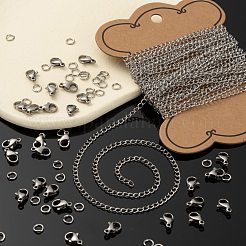 変色しない DIY 304 ステンレススチール カーブネックレス作成キット  オープン丸カンとカニカンを含む  ステンレス鋼色  リンク：3.5x2.5x0.5mm  5 M&nbsp;DIY-LS0002-89P