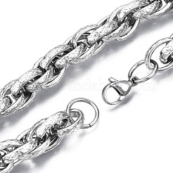 変色しない201ステンレススチールロープチェーンブレスレット、男性用、女性用  ステンレス鋼色  9-1/4インチ（23.5cm）&nbsp;BJEW-S057-69