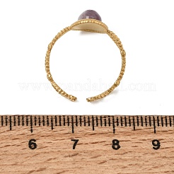 女性用304ステンレススチールカフオープンリング  オーバル  天然アメジストと  イオンプレーティング（ip）  ゴールドカラー  11.5mm  内径：17mm&nbsp;GG-CBA7994-01G-06