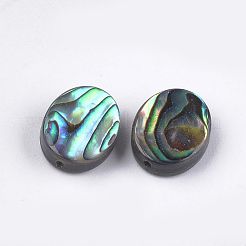 アワビ殻/パウア殻ビーズ  オーバル  濃い緑  10x8x3.5~4mm  穴：1mm&nbsp;X-SSHEL-T008-04