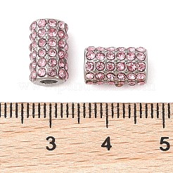 304ステンレススチールビーズ  ラインストーン付き  コラム  ステンレス鋼色  ライトローズ  11x7mm  穴：3mm&nbsp;STAS-NH0001-02P-06