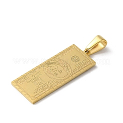PVD真空メッキ304ステンレスペンダント  お金ドルチャーム  ゴールドカラー  32x12.5x1.2mm  穴：3.5x7mm&nbsp;STAS-B069-14G