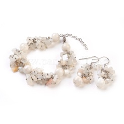 Natural White Moonstone Dangle Earrings and Bracelets Sets&nbsp;SJEW-JS00972