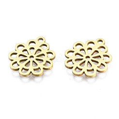 イオンプレーティング（IP）201ステンレスペンダント  レーザー切断  花  ゴールドカラー  15.5x14x1mm  穴：1.4mm&nbsp;STAS-T044-274G