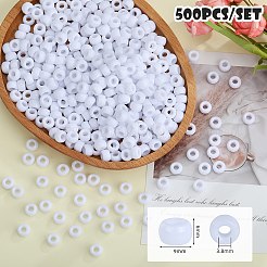 500個の不透明プラスチックビーズ  バレル  ホワイト  9x6mm  穴：3.8mm&nbsp;KY-SZ0001-44C