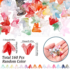 160PCSガラスビーズ  ユリの花  ミックスカラー  12x12.5x10mm  穴：1.5mm&nbsp;GLAA-SP0001-01