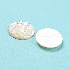 ナチュラルシーシェルカボション  虎の彫刻が施された平円形  ホワイト  17x17.5x3mm&nbsp;SHEL-D079-23