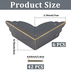 キャビネット家具用鉄製コーナープロテクター6個  42本ネジ付き  アンティークブロンズ  70x70x20mm&nbsp;FIND-CP0003-43AB