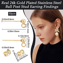 50Pcs 304 Stainless Steel Round Ball Post Stud Earring Findings&nbsp;STAS-BBC0004-78