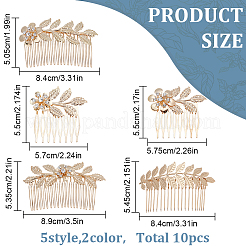10Pcs 10 Style Wedding Bridal Flower & Leaf Iron Hair Combs&nbsp;OHAR-BC0001-02
