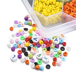 DIYレタービーズネックレスブレスレットメイキングキット  丸いガラスシードビーズを含む  abs プラスチック イミテーション パール & & アクリル & ポリマークレイ ディスク ビーズ  ミックスカラー  ビーズ: 5175/箱&nbsp;DIY-YW0006-13