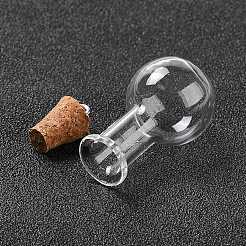 ガラスチャーム  木製のボトルストッパーとプラチナ合金ループ付き  球根形  透明  34x18mm  穴：2mm&nbsp;LS-GLAA-P053-01A-08