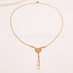 Fashion Brass Pave Clear Cubic Zirconia Heart Tassel Necklaces for Women&nbsp;WQ3297