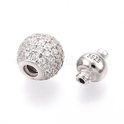 925 Sterling Silver Micro Pave Clear Cubic Zirconia European Clasps&nbsp;STER-T007-142P