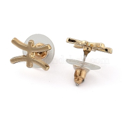 12つの星座/星座合金スタッドピアス  耳ナッツ  ゴールドカラー  魚座  13x9.5x1.6mm  ピン：0.6mm&nbsp;EJEW-B025-01G-F