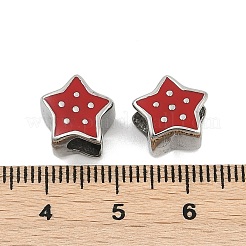 304ステンレススチールヨーロピアンビーズ  エナメル  大穴ビーズ  スター  レッド  10.8x10x7mm  穴：4.5mm&nbsp;STAS-H216-98P