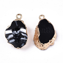 Druzygeodeレジンペンダント  エッジライトゴールドメッキ鉄ループ付き  ナゲット  ブラック  25~26x15x7mm  穴：1.8mm&nbsp;RESI-S383-066A